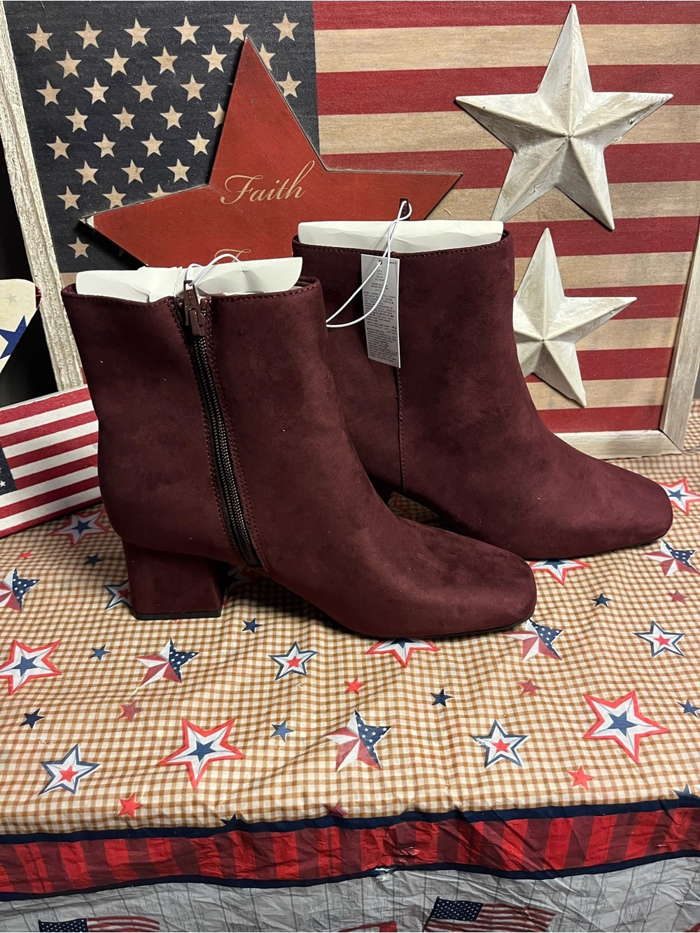 Old Navy Burgundy Suede Ankle Booties with Block Heel